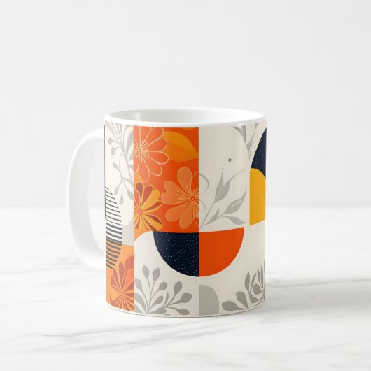 Mug Géométrie moderne rétro avec éléments floraux (Devant gauche)