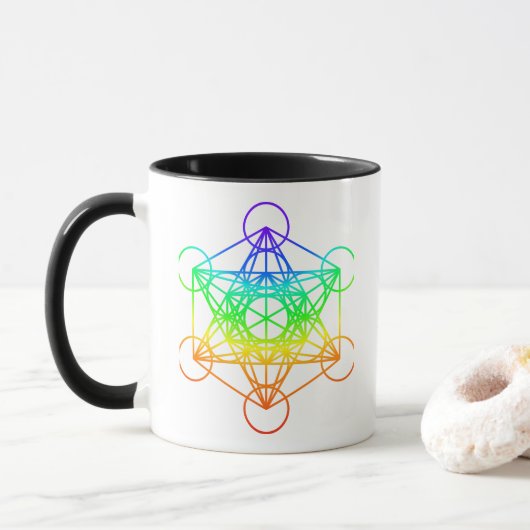 Mug Géométrie sacrée Cube de Metatron en couleurs arc- (Avec donut)