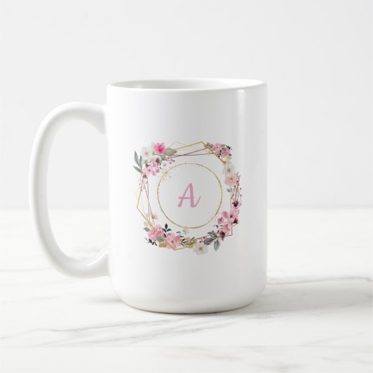 Mug géométrique doré à fleurs roses (Gauche)
