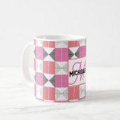 Mug Géométrique moderne rose et noir monogrammé (Devant gauche)