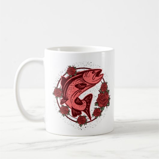 Mug German Brown Trout Vintage Floral Art (Gauche)