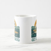 Mug Get On Board Surfer Dog Retro Art -Bulldog Surfing (Centre)