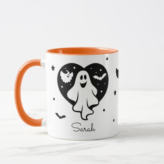 Mug Ghost Halloween mignon Avec Coeur Et Chat (Gauche)