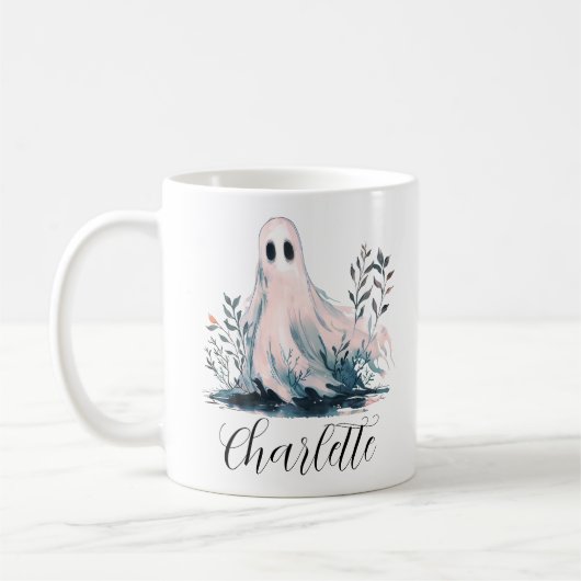 Mug Ghost mignon dans Bushes Nom Halloween (Gauche)