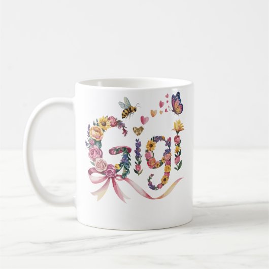 Mug Gigi Grandma T-Shirt – Floral Name Tee with Bow – (Gauche)