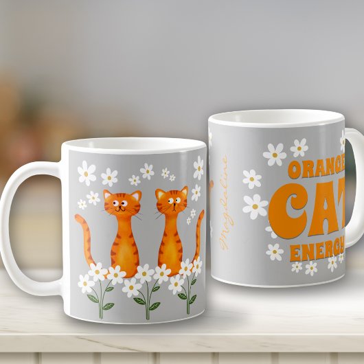 Mug Gingembre Nom Floral Orange Chat Énergie