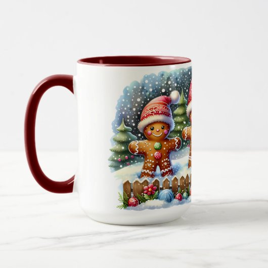 Mug Gingerbread Family Snowy Christmas Scene (Gauche)