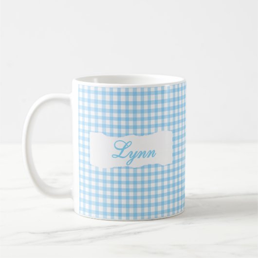 Mug Gingham Bleu Classique Nom Personnalisé  (Gauche)