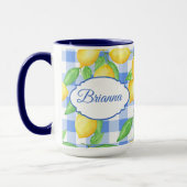 Mug gingham bleu et blanc avec impression de citro (Gauche)
