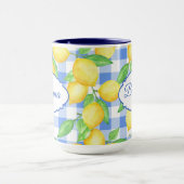 Mug gingham bleu et blanc avec impression de citro (Centre)