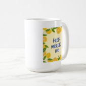 Mug Gingham Jaune Chrétien Lettrage Bleu Citron (Devant droit)