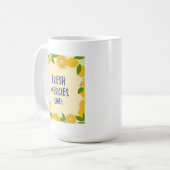 Mug Gingham Jaune Chrétien Lettrage Bleu Citron (Devant gauche)