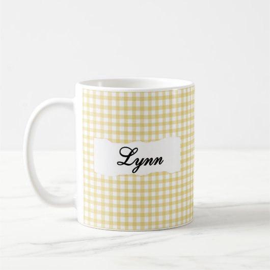 Mug Gingham Jaune Classique Nom Personnalisé (Gauche)