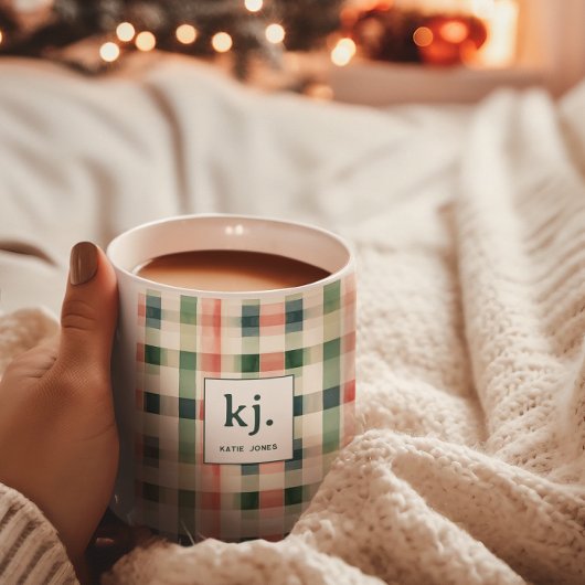 Mug Gingham Monogramme Émeraude Douce