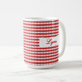 Mug Gingham Rouge Classique Nom Personnalisé (Devant droit)