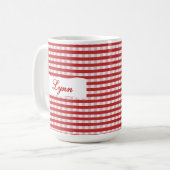 Mug Gingham Rouge Classique Nom Personnalisé (Devant gauche)
