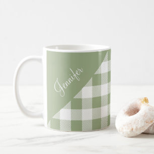 Mug Gingham vert sauge personnalisé