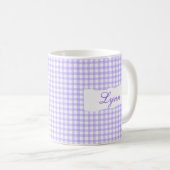 Mug Gingham Violet Classique Nom Personnalisé (Devant droit)