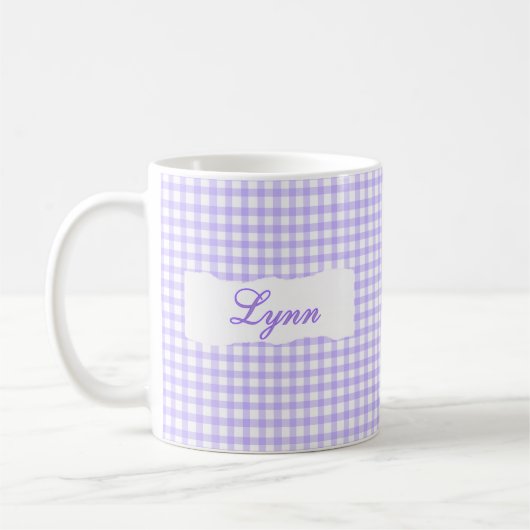 Mug Gingham Violet Classique Nom Personnalisé (Gauche)