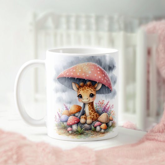 Mug Girafe Bébé mignonne sous parapluie de champignons