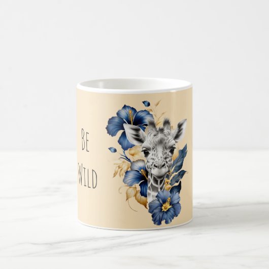 Mug Girafe Fleurs d'Hibiscus Bleu Or (Centre)