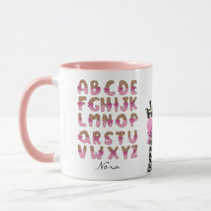Mug Girafe personnalisée Alphabet Bow rose 