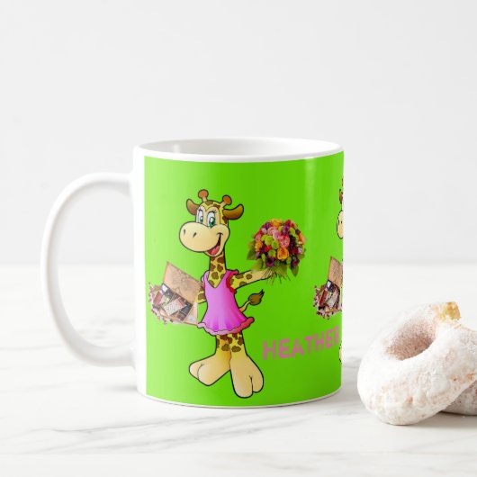 Mug Giraffe Boue verte florale (Avec donut)