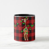 Mug Giraffe de vacances, tartan rouge, lumières scinti (Centre)