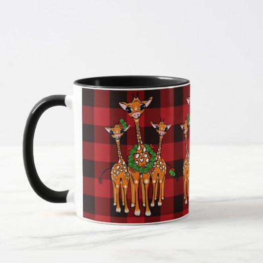 Mug Giraffes de vacances, tartan rouge, couronnes sain (Gauche)