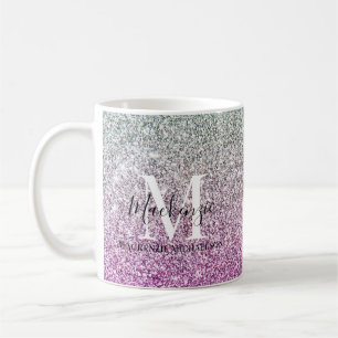 Mug Girl Aqua Blue Pink Ombre Parties scintillant Nom 