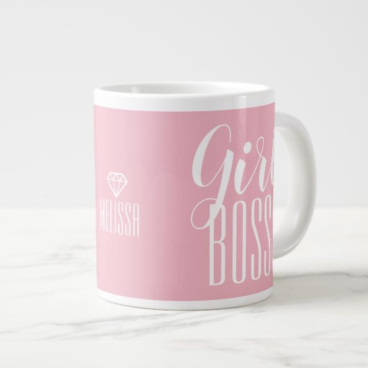 Mug Girl Boss Nom personnalisé Diamond Pink (Devant droit)