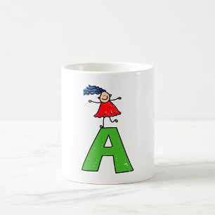 Mug Girl Dancing on Green Letter A Fun Alphabet