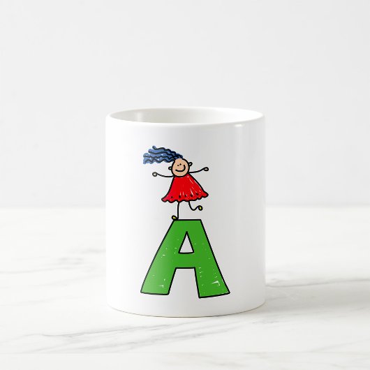 Mug Girl Dancing on Green Letter A Fun Alphabet