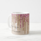 Mug Girl Gold Parties scintillant rose Nom du monogram (Devant gauche)