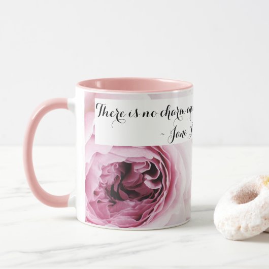 Mug Girl Jane Austen Emma Citation de livre Rose Rose  (Avec donut)