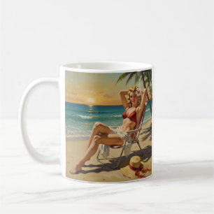 Mug Girl On the Beach Retro 'les années 50 Pin-up art