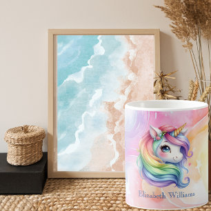 Mug Girls Cute Rainbow Unicorn Nom personnalisé