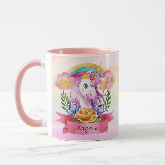 Mug Girls mignonne violet licorne arc-en-ciel Nom pers (Gauche)