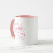 Mug Girly Pink Bow "Dreams and Lip Gloss" Quote (Devant gauche)