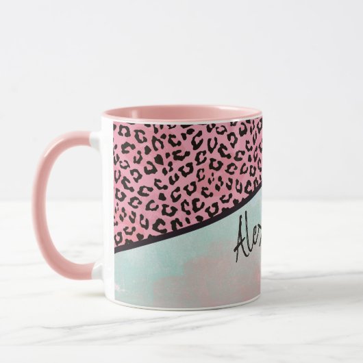 Mug Girly Pink Leopard Aquarelle Ajouter un nom (Gauche)