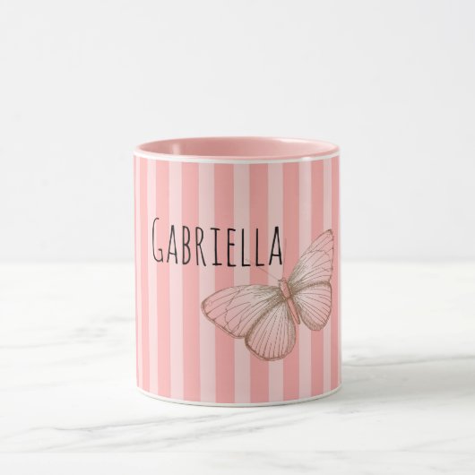 Mug Girly Pink Stripes Butterfly (Centre)