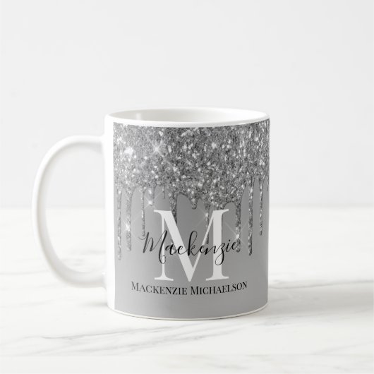 Mug Girver Silver Grey Parties scintillant Nom du mono (Gauche)