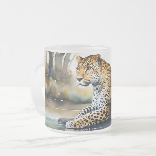 Mug givré avec léopard allongé (Devant gauche)
