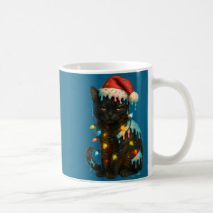 Mug Glace au chat noir de Noël Chapeau de Père Noël qu