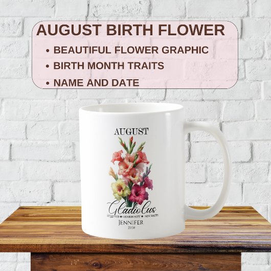 Mug Glaïeul Fleur de Naissance d'Août Personnalisable