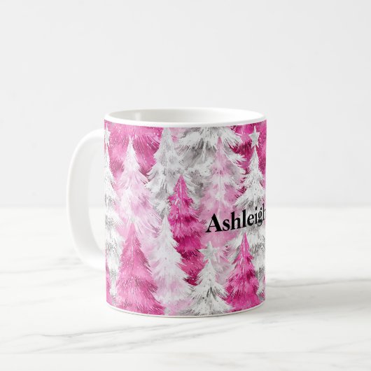 Mug Glam blanc rose arbres de Noël (Devant gauche)
