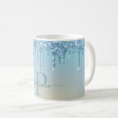 Mug Glam Blue Paillettes Elegant Monogramme (Devant droit)