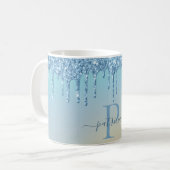 Mug Glam Blue Paillettes Elegant Monogramme (Devant gauche)