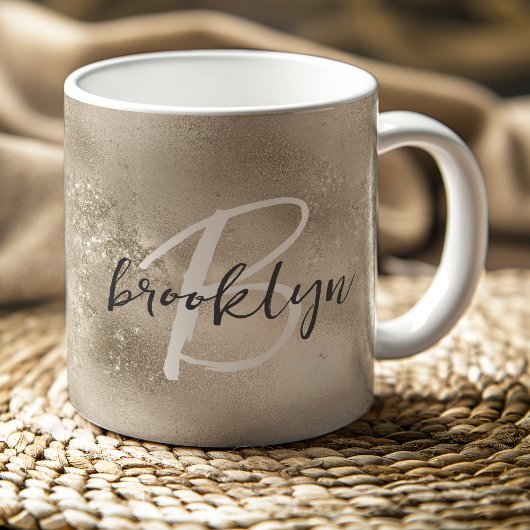 Mug Glam Champagne Or Monogramme Script Tendance