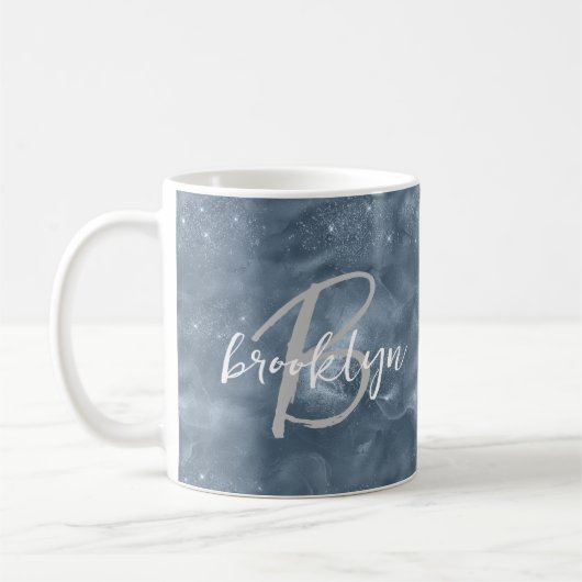 Mug Glam Dusty Blue Stardust Swils Script Monogramme (Gauche)